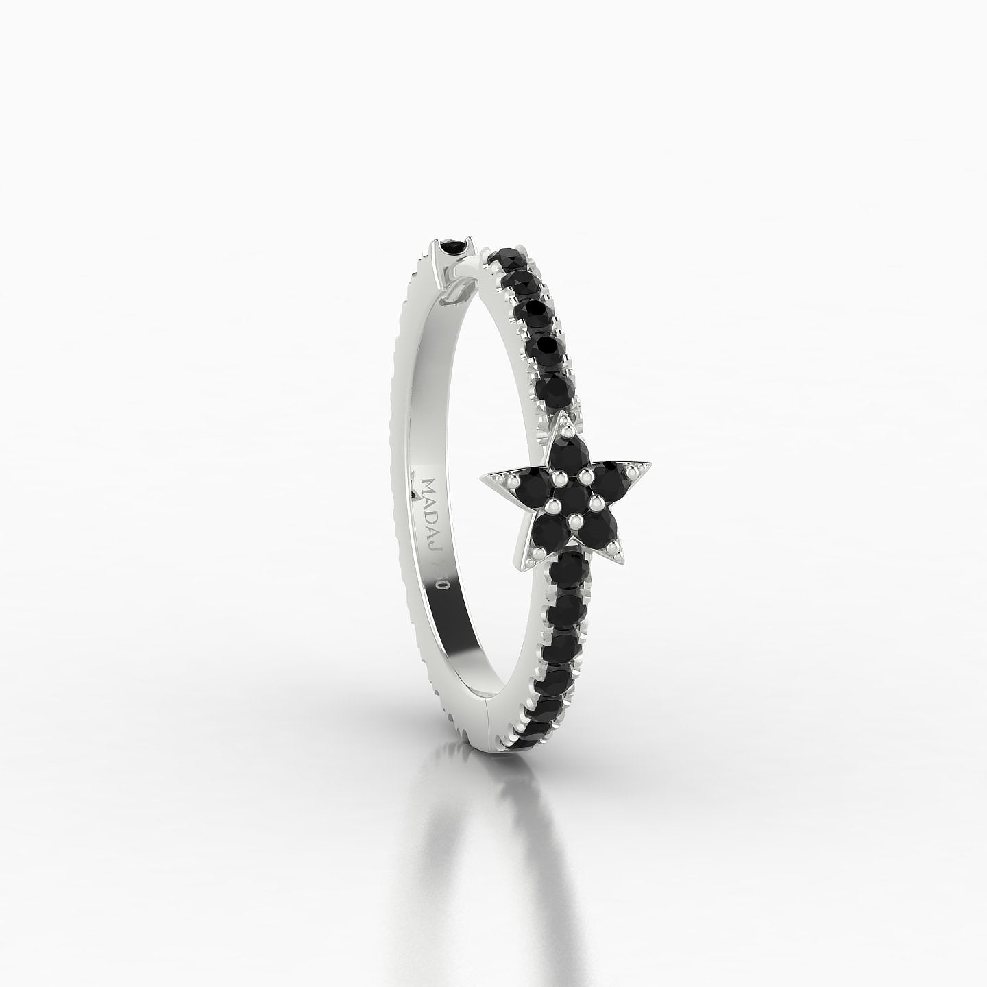 Asteria | 18k White Gold 11 mm Star Black Diamond Hoop Piercing