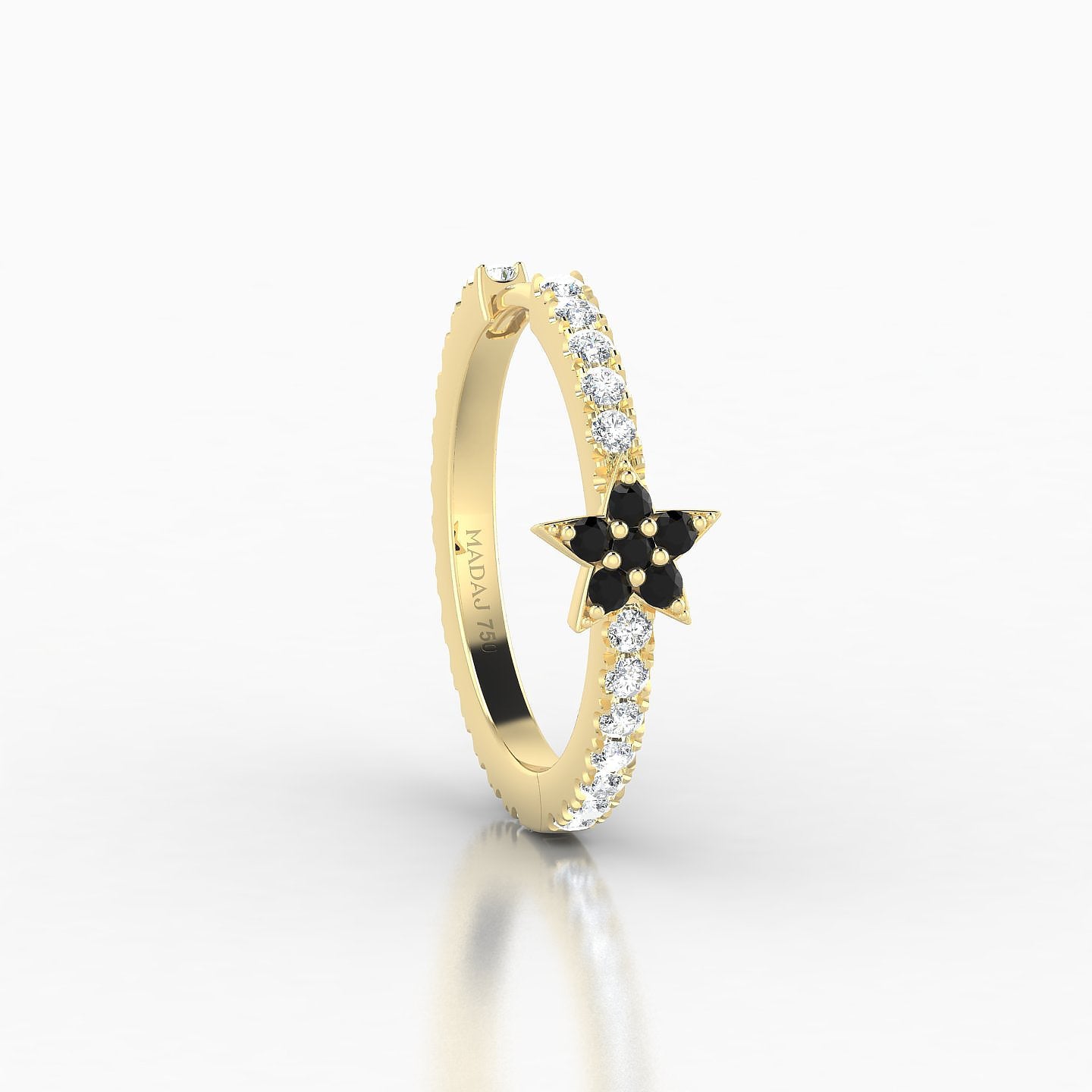 Asteria | 18k Yellow Gold 11 mm Star Black Diamond & Diamond Hoop Piercing