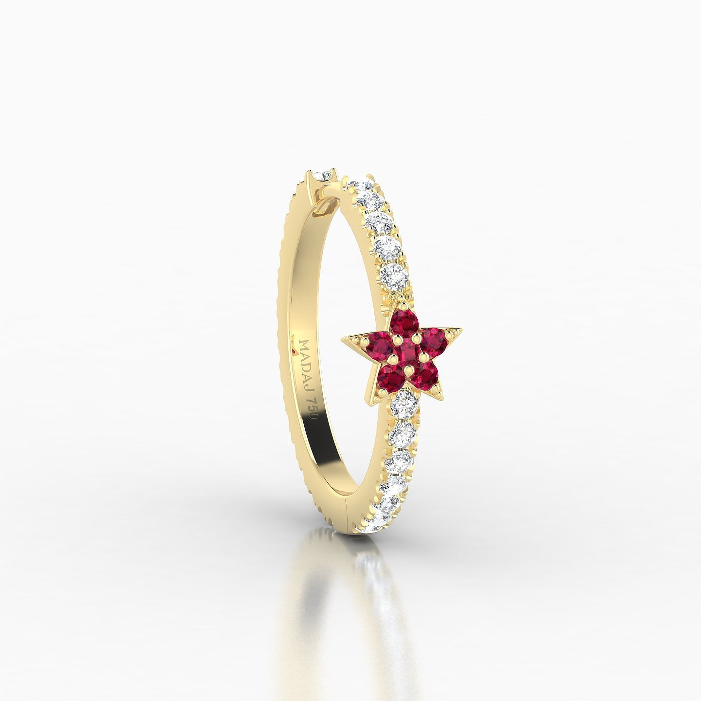 Asteria | 18k Yellow Gold 11 mm Star Ruby & Diamond Hoop Piercing