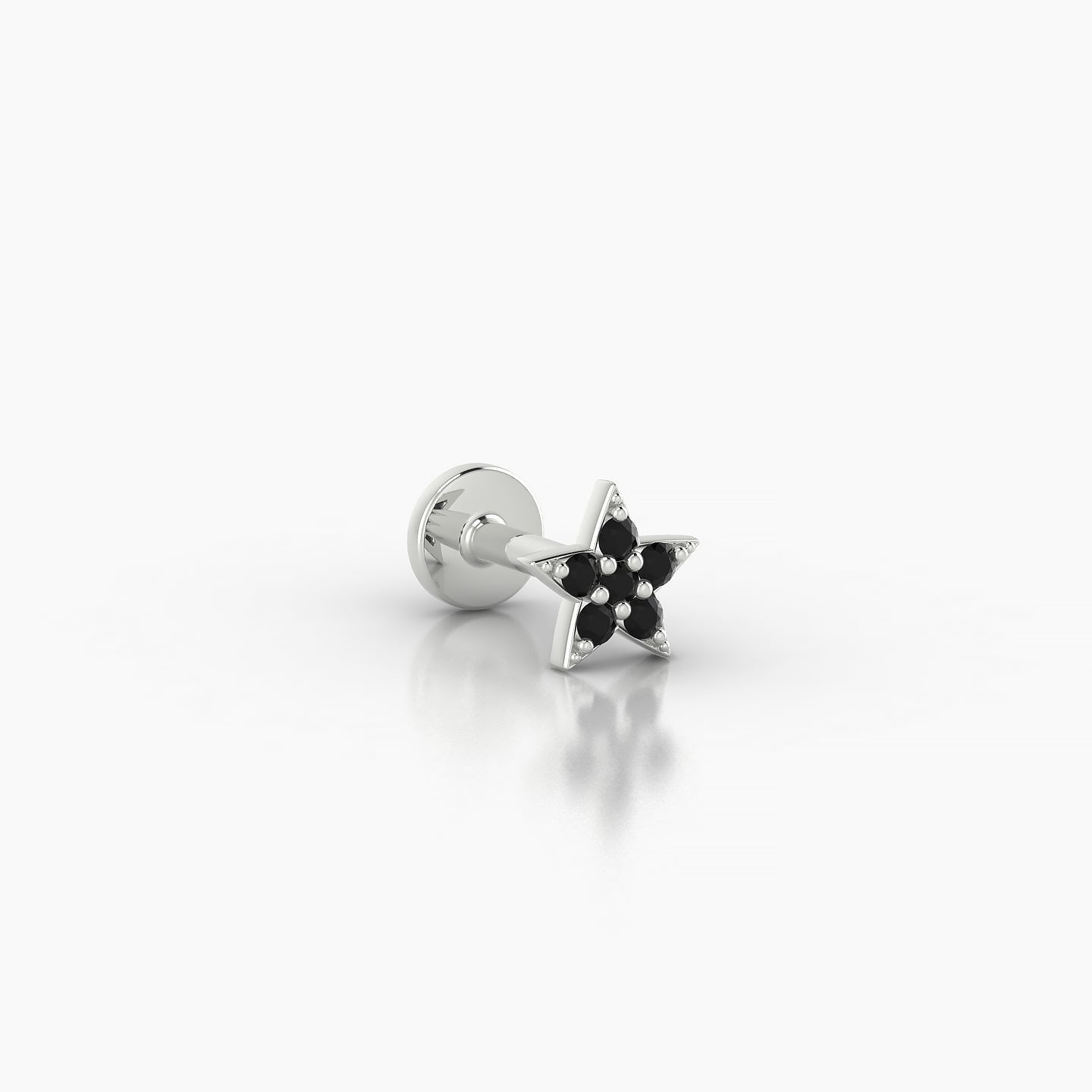 Asteria | 18k White Gold 5 mm 5 mm Star Black Diamond Nostril Piercing