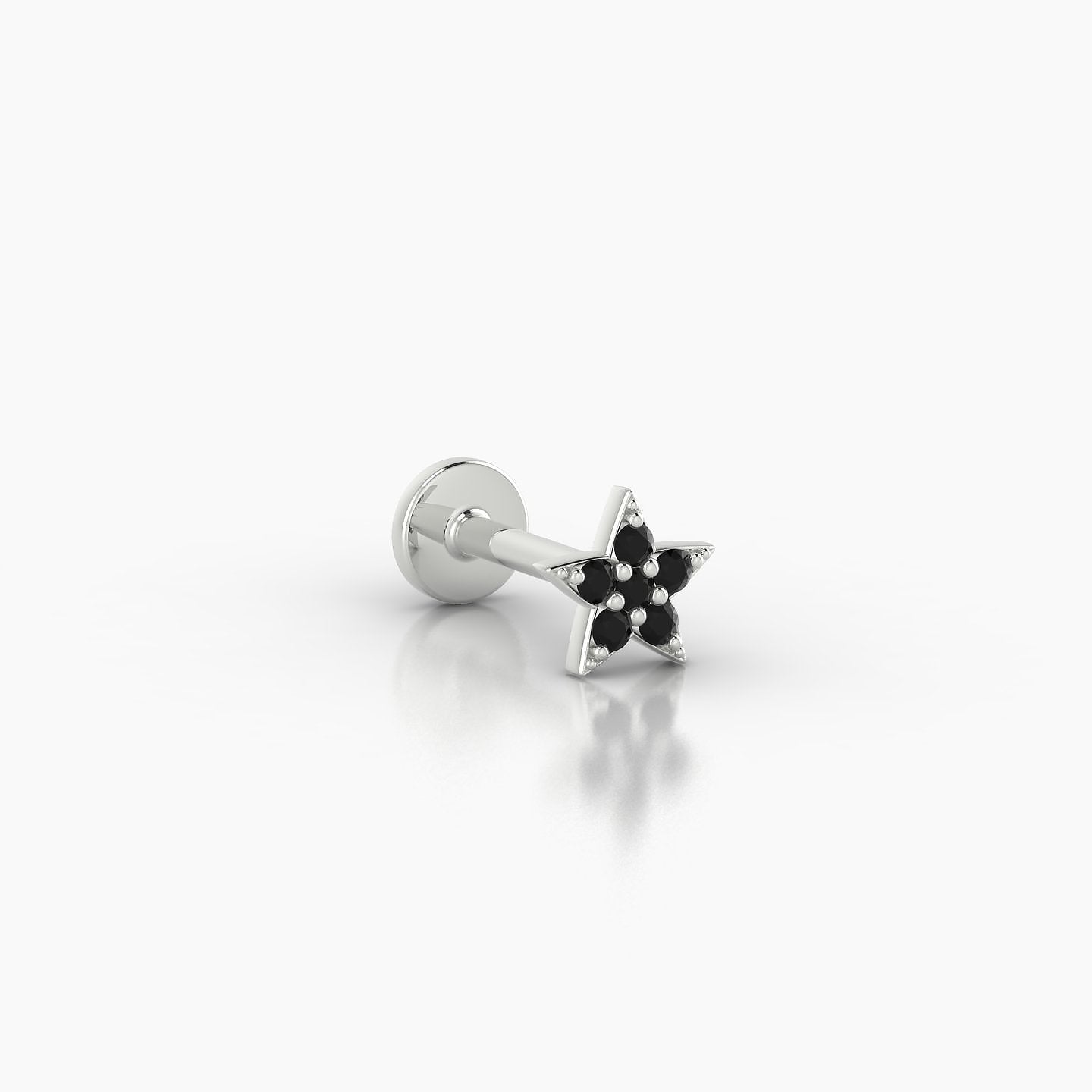 Asteria | 18k White Gold 6.5 mm 5 mm Star Black Diamond Nostril Piercing