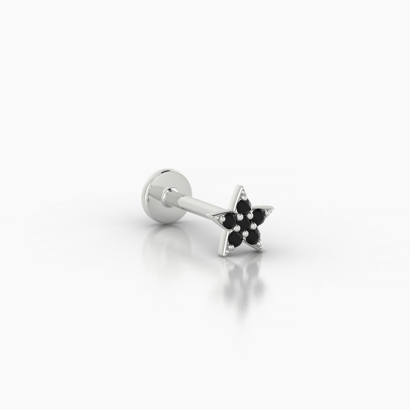 Asteria | 18k White Gold 8 mm 5 mm Star Black Diamond Nostril Piercing