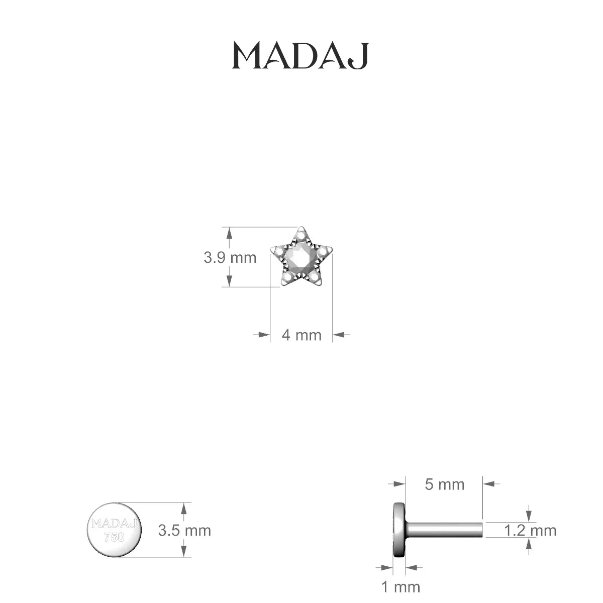 Asteria | 18k White Gold 5 mm 5 mm Star Diamond Nose Piercing