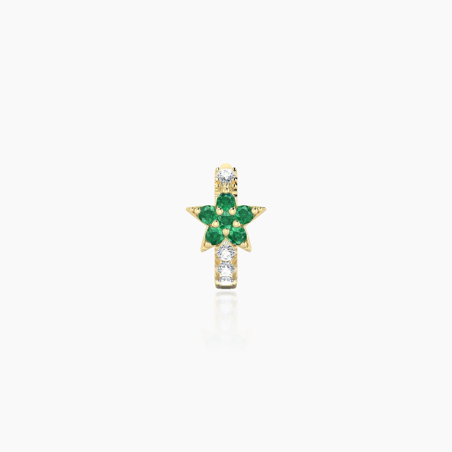 Asteria | 18k Yellow Gold 5 mm Star Emerald & Diamond Hoop Piercing