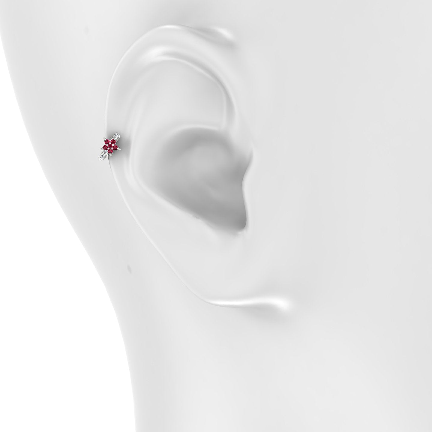 Asteria | 18k White Gold 5 mm Star Ruby & Diamond Hoop Piercing