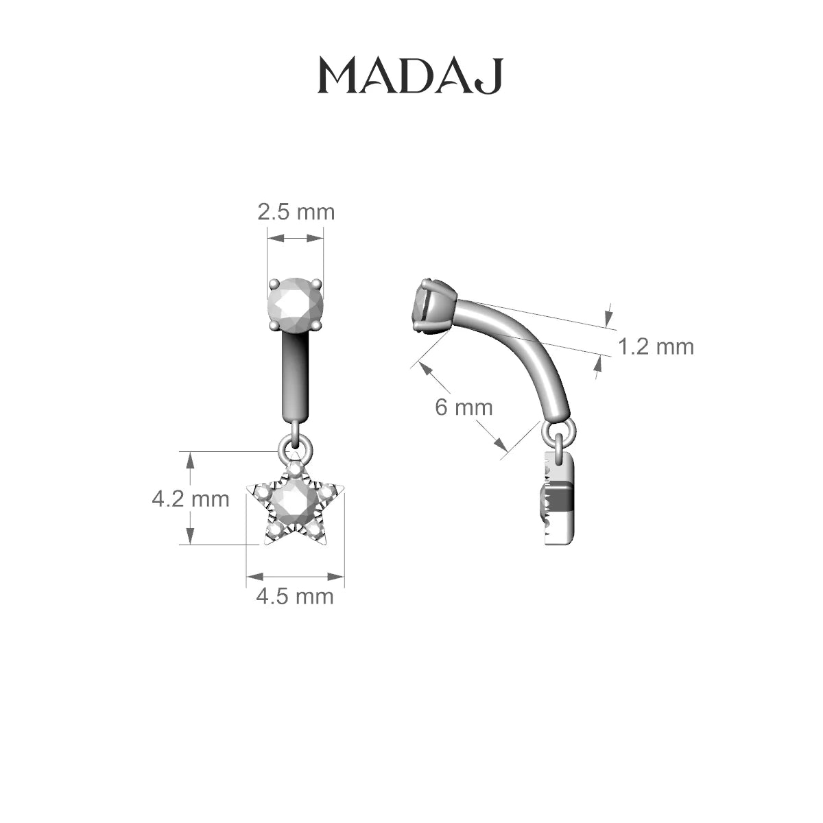 Asteria | 18k White Gold 6 mm Star Diamond Rook Piercing