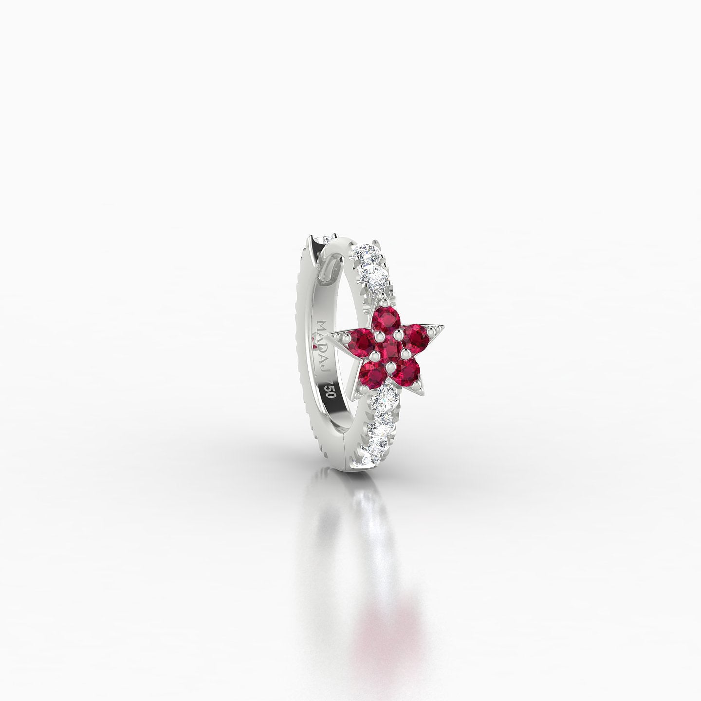 Asteria | 18k White Gold 6.5 mm Star Ruby & Diamond Hoop Piercing