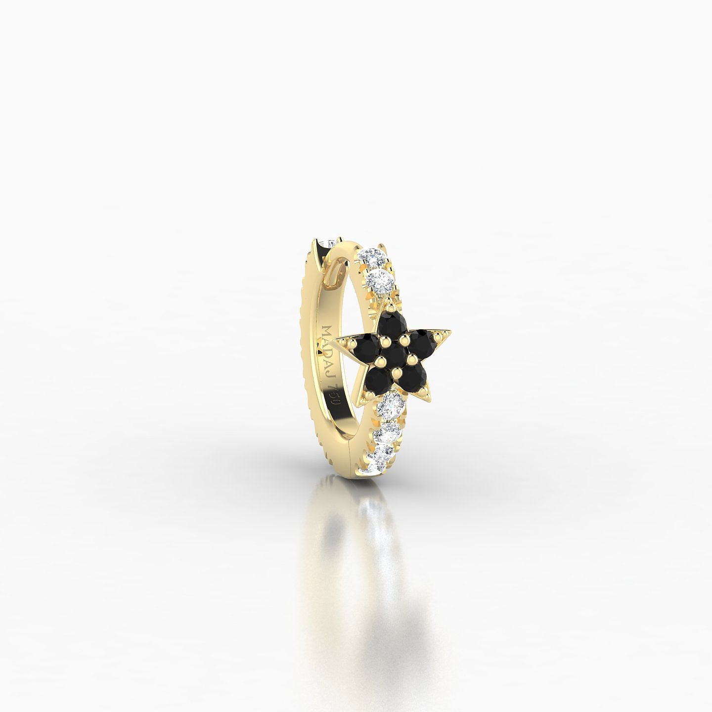 Asteria | 18k Yellow Gold 6.5 mm Star Black Diamond & Diamond Hoop Piercing