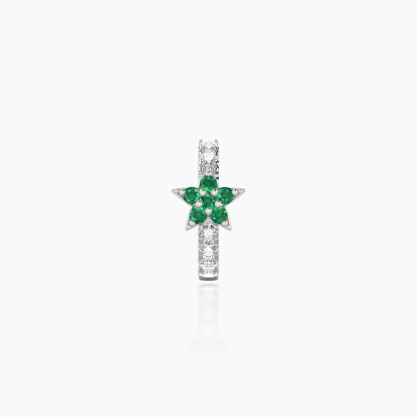 Asteria | 18k White Gold 6.5 mm Star Emerald & Diamond Hoop Piercing