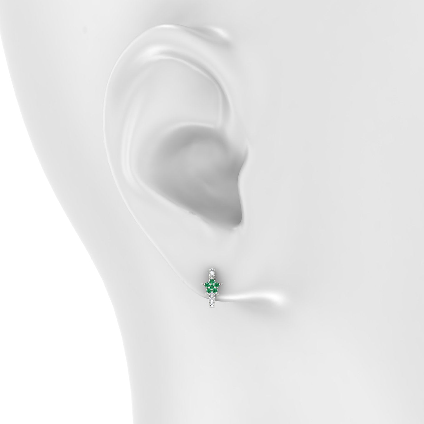 Asteria | 18k White Gold 6.5 mm Star Emerald & Diamond Hoop Piercing