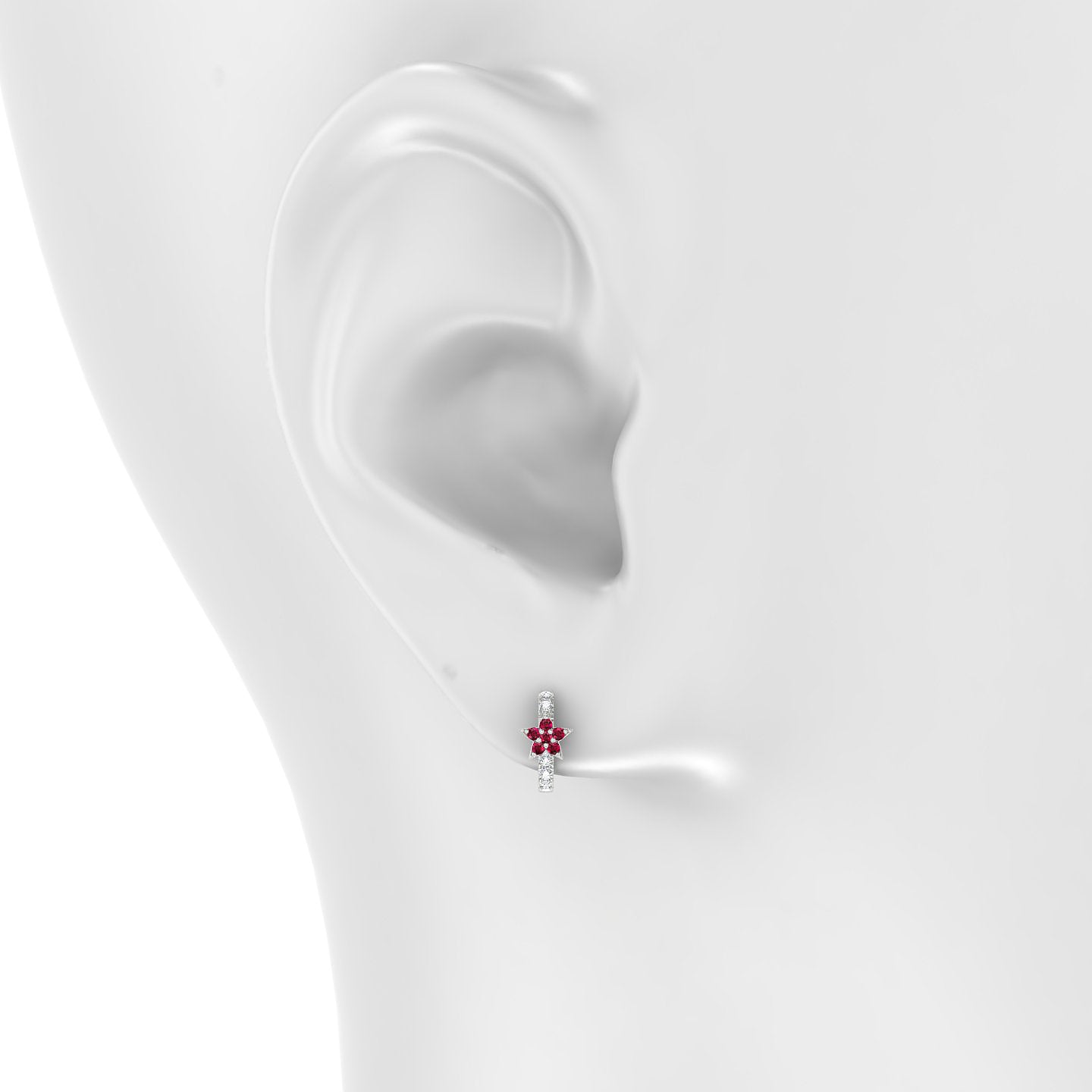 Asteria | 18k White Gold 6.5 mm Star Ruby & Diamond Hoop Piercing