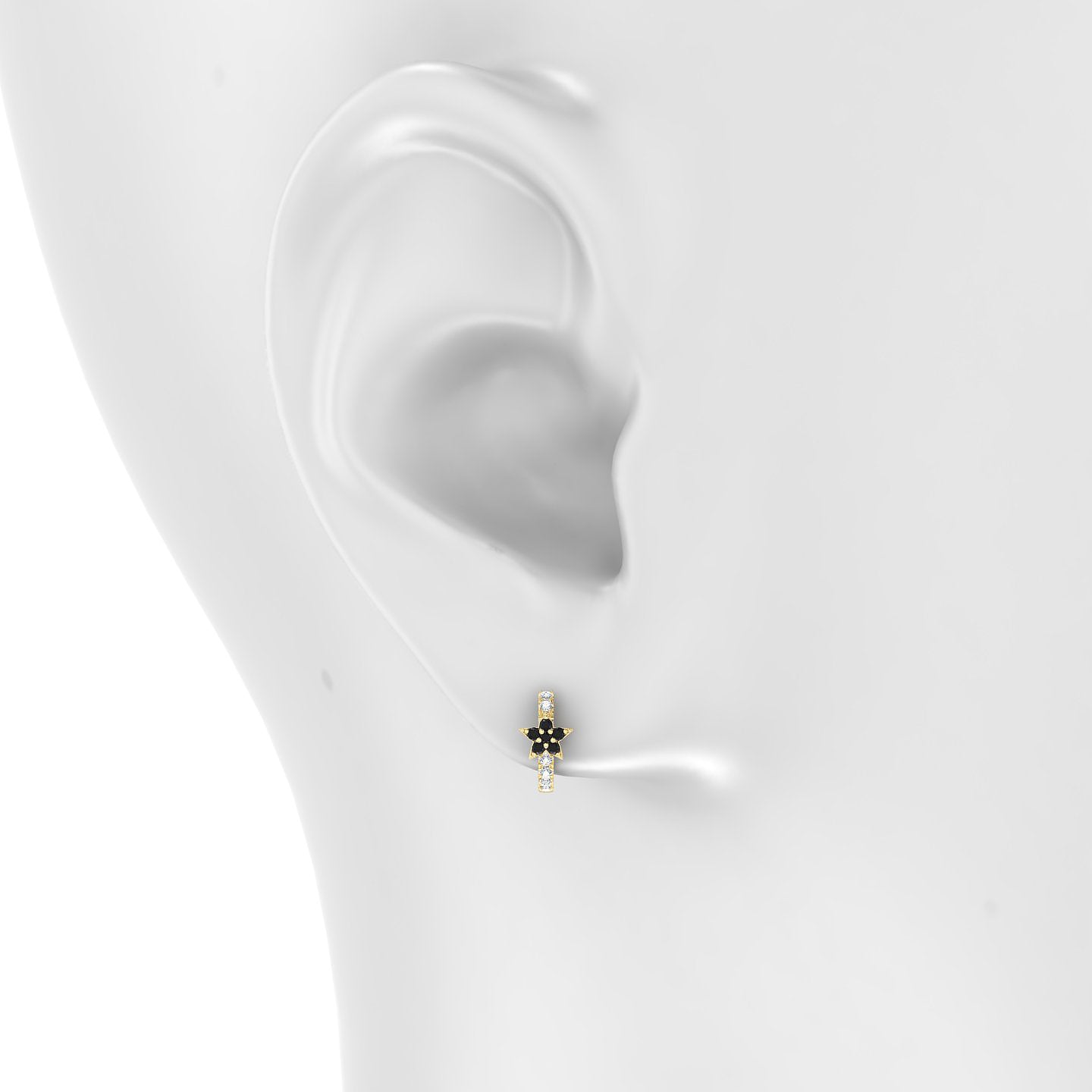 Asteria | 18k Yellow Gold 6.5 mm Star Black Diamond & Diamond Hoop Piercing