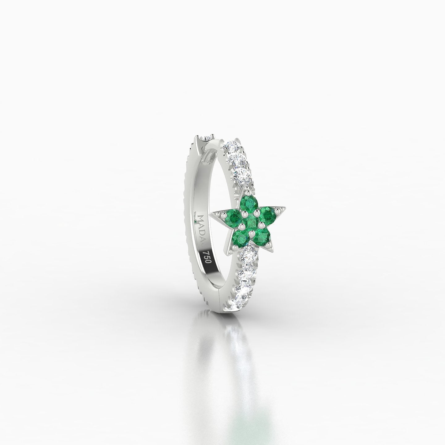 Asteria | 18k White Gold 8 mm Star Emerald & Diamond Hoop Piercing