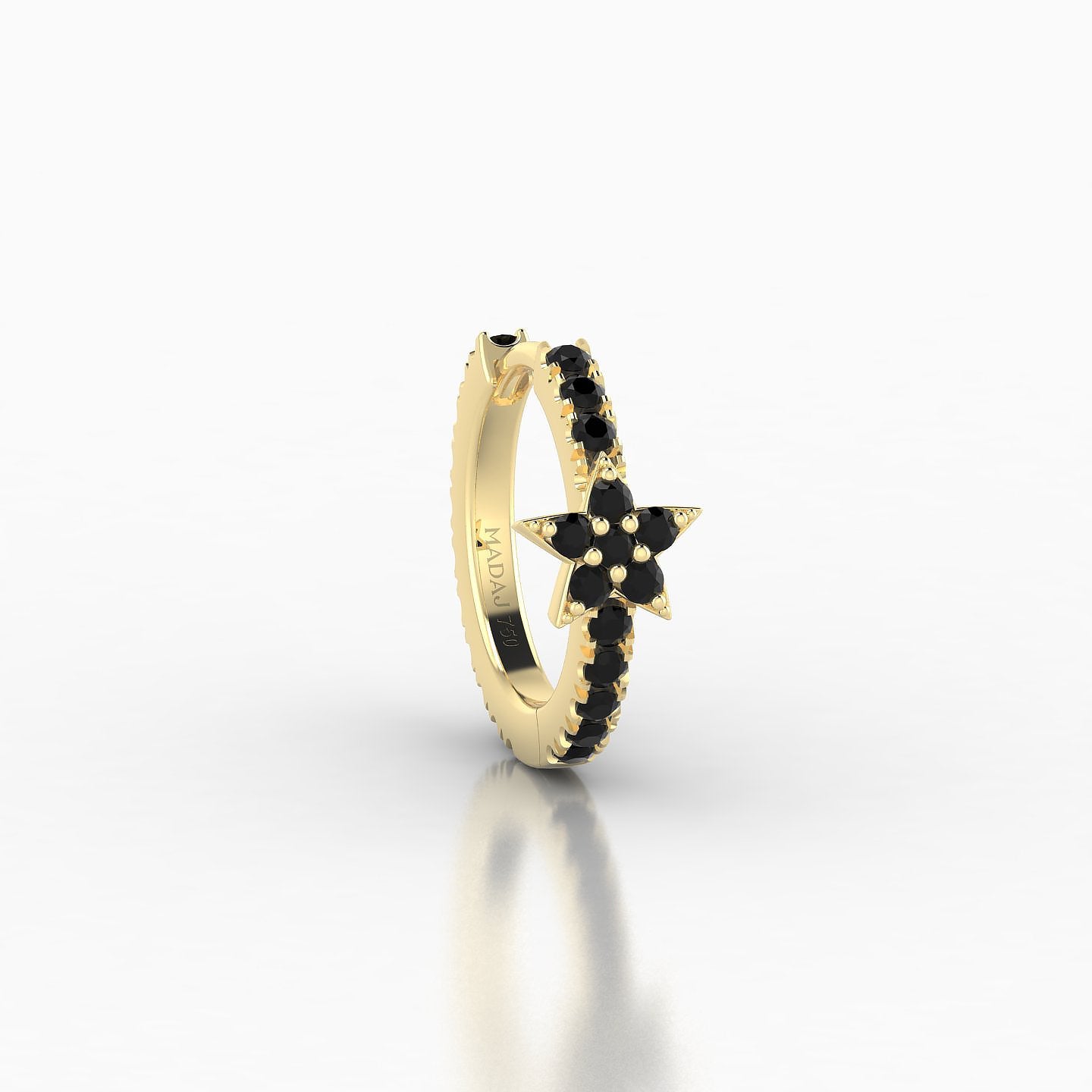 Asteria | 18k Yellow Gold 8 mm Star Black Diamond Hoop Piercing