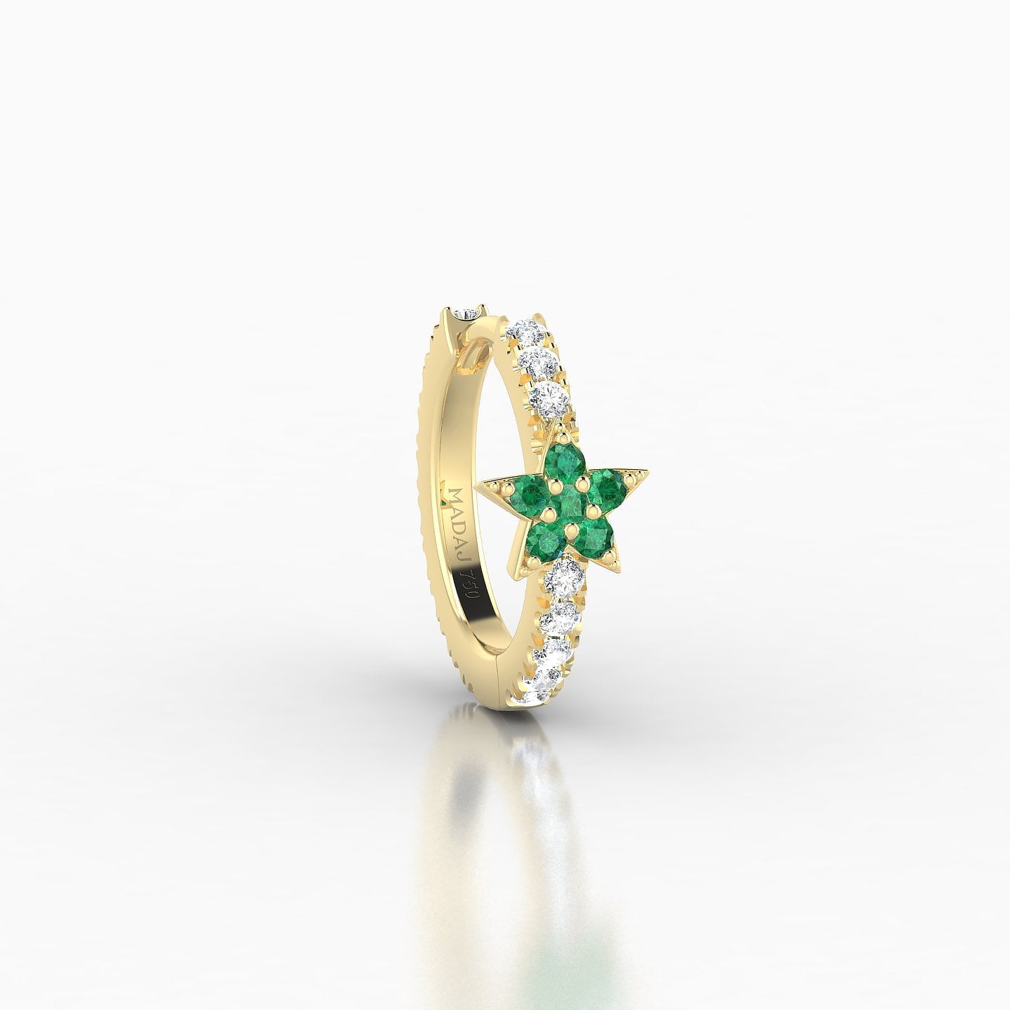 Asteria | 18k Yellow Gold 8 mm Star Emerald & Diamond Hoop Piercing