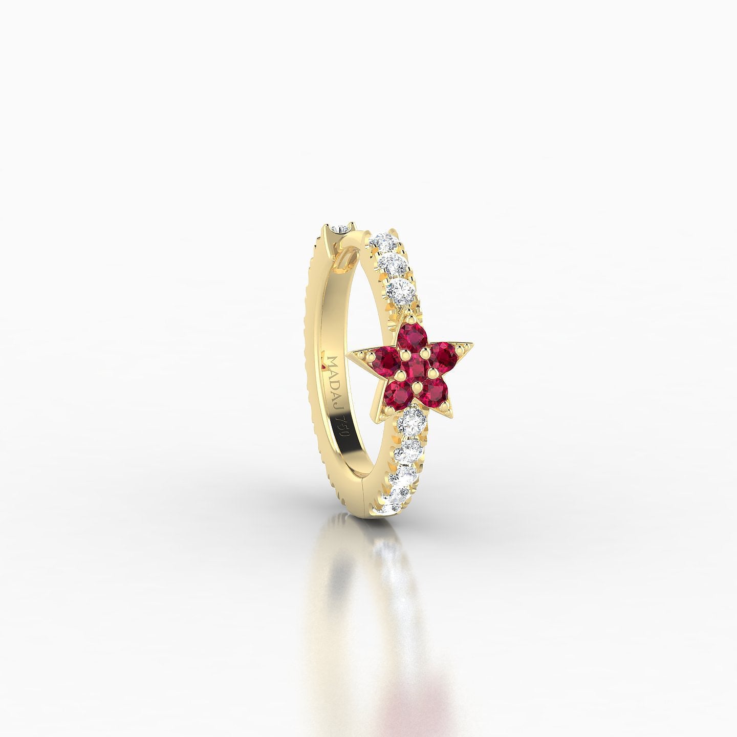 Asteria | 18k Yellow Gold 8 mm Star Ruby & Diamond Hoop Piercing