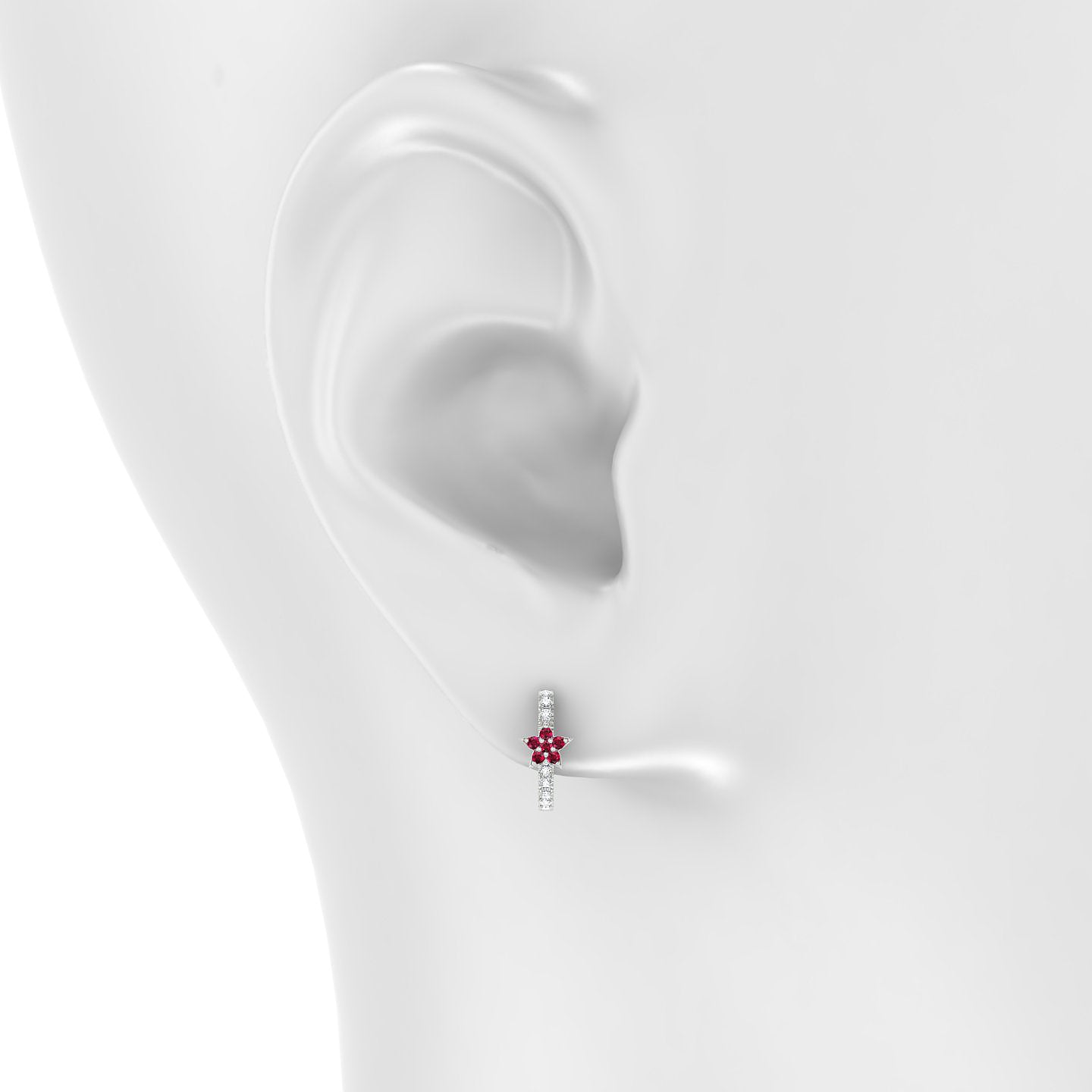 Asteria | 18k White Gold 8 mm Star Ruby & Diamond Hoop Piercing