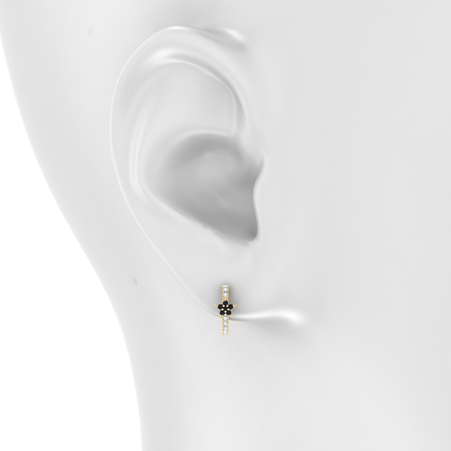 Asteria | 18k Yellow Gold 8 mm Star Black Diamond & Diamond Hoop Piercing