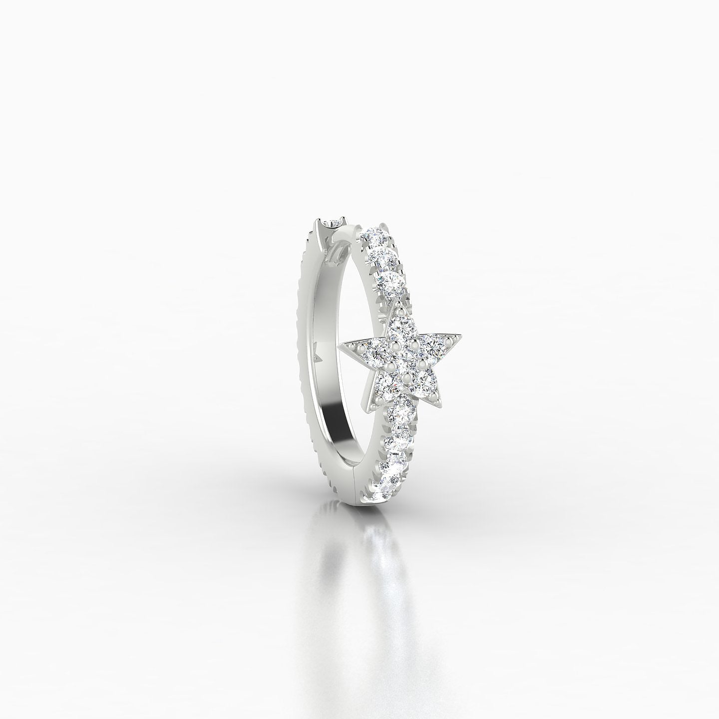 Asteria | 18k White Gold 8 mm Star Diamond Nose Ring Piercing