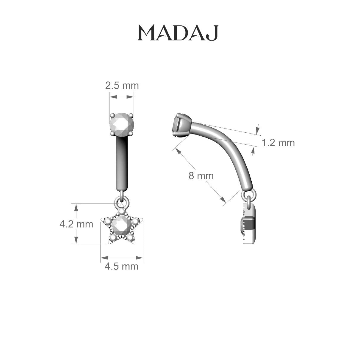Asteria | 18k Rose Gold 8 mm Star Diamond Rook Piercing