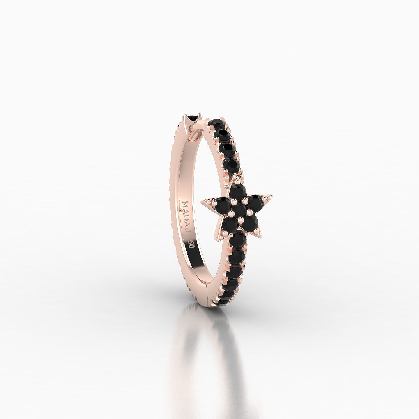 Asteria | 18k Rose Gold 9.5 mm Star Black Diamond Hoop Piercing