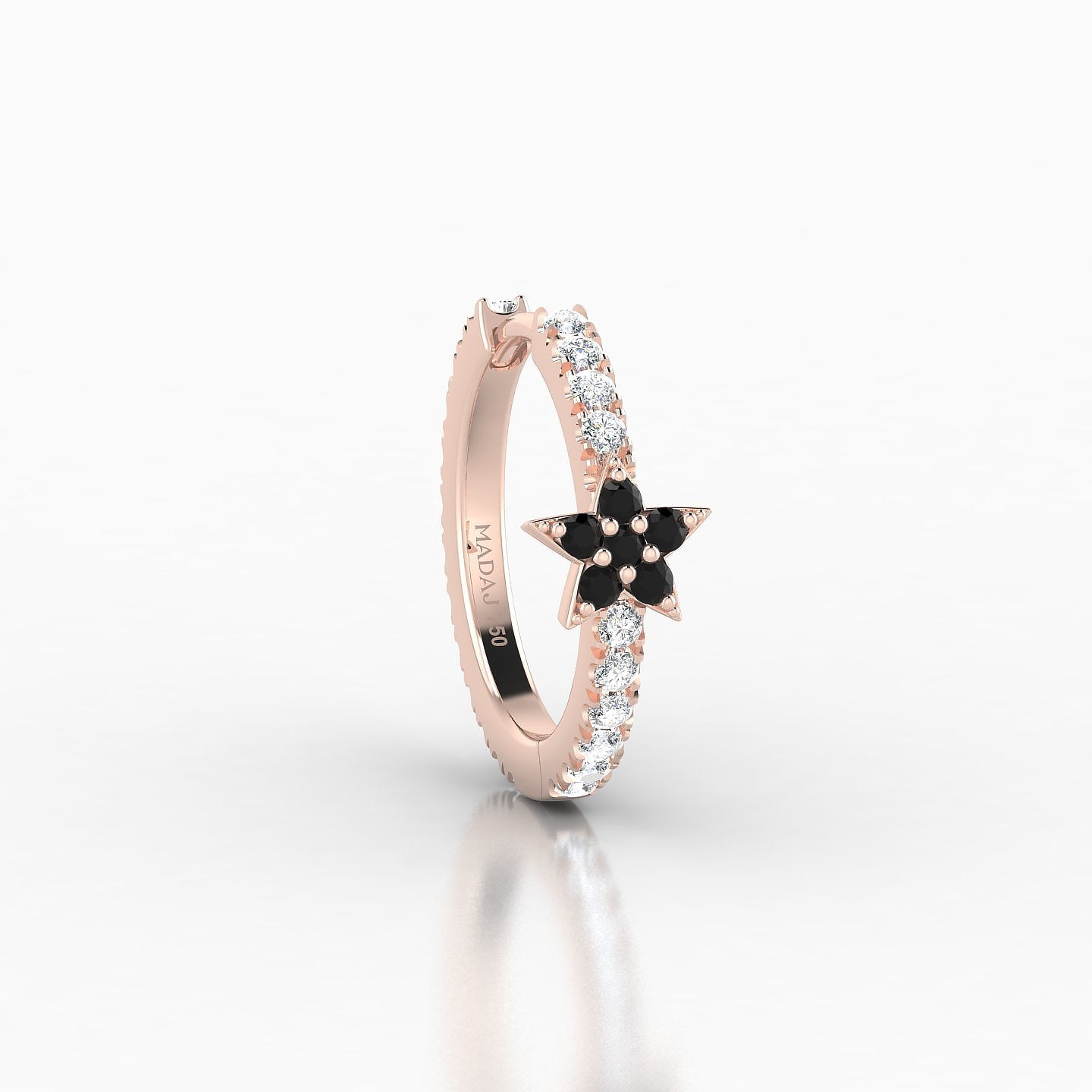 Asteria | 18k Rose Gold 9.5 mm Star Black Diamond & Diamond Hoop Piercing