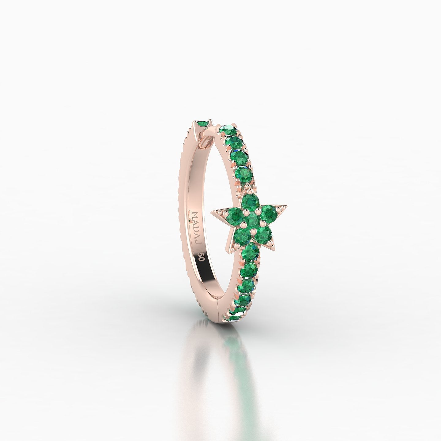 Asteria | 18k Rose Gold 9.5 mm Star Emerald Hoop Piercing