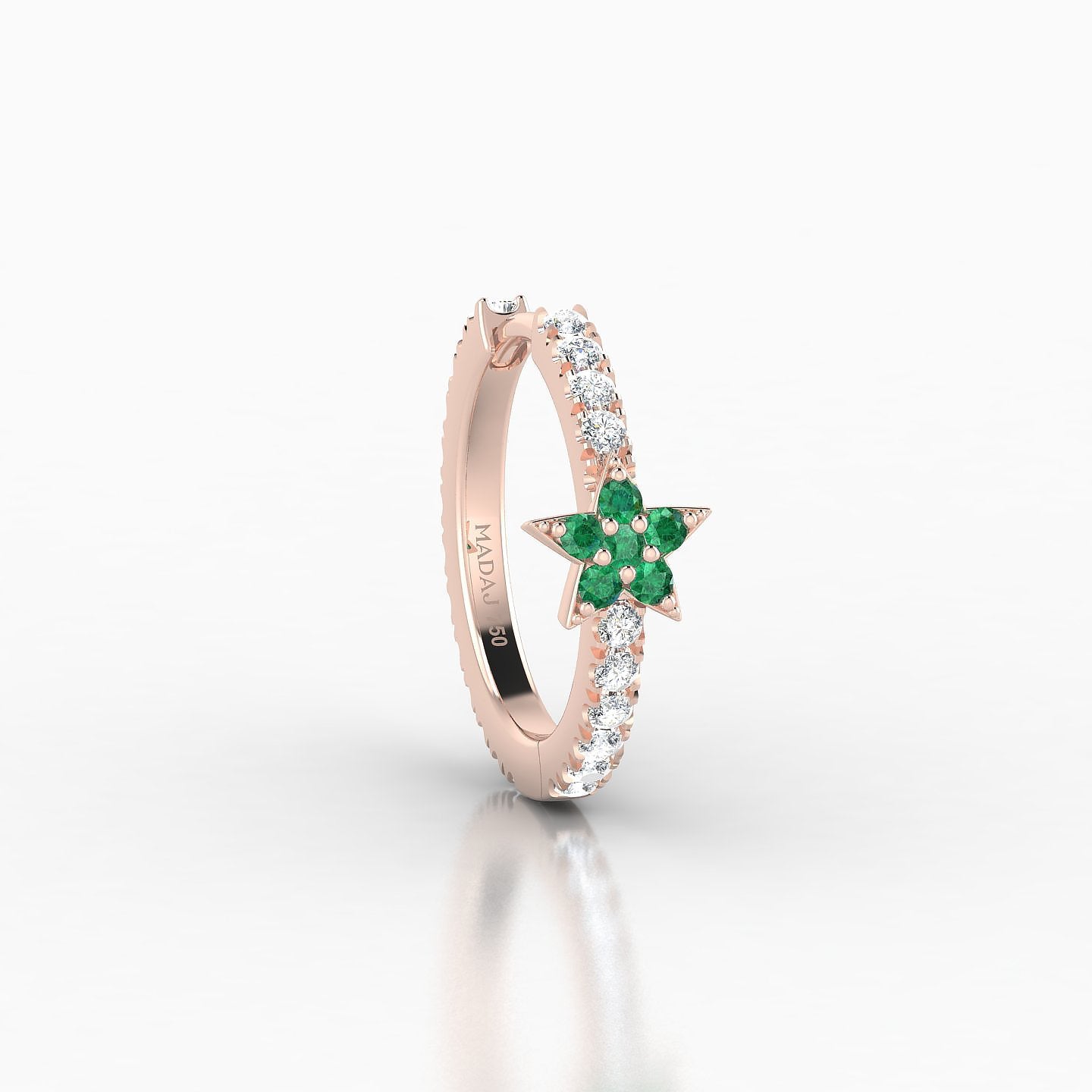 Asteria | 18k Rose Gold 9.5 mm Star Emerald & Diamond Hoop Piercing