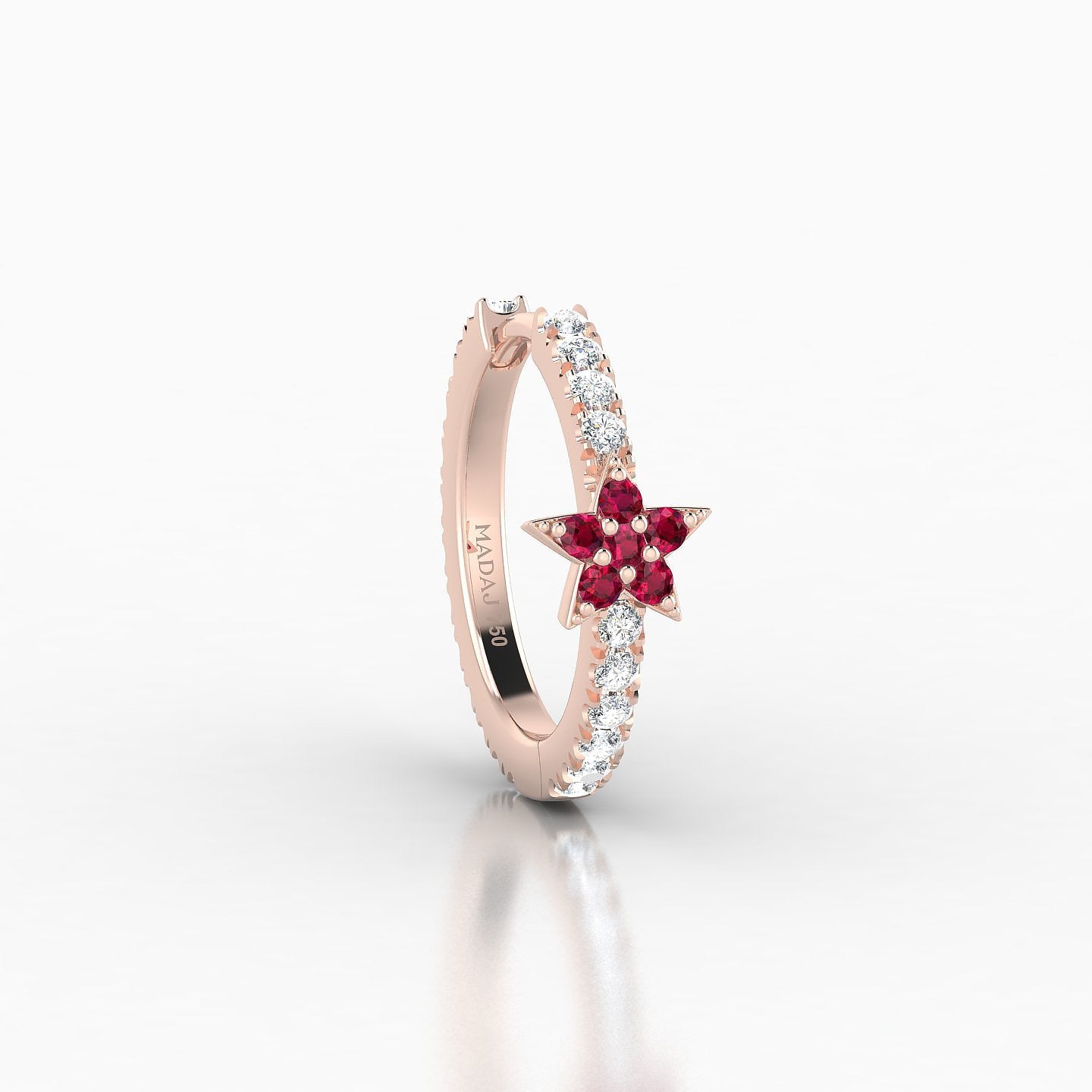 Asteria | 18k Rose Gold 9.5 mm Star Ruby & Diamond Hoop Piercing