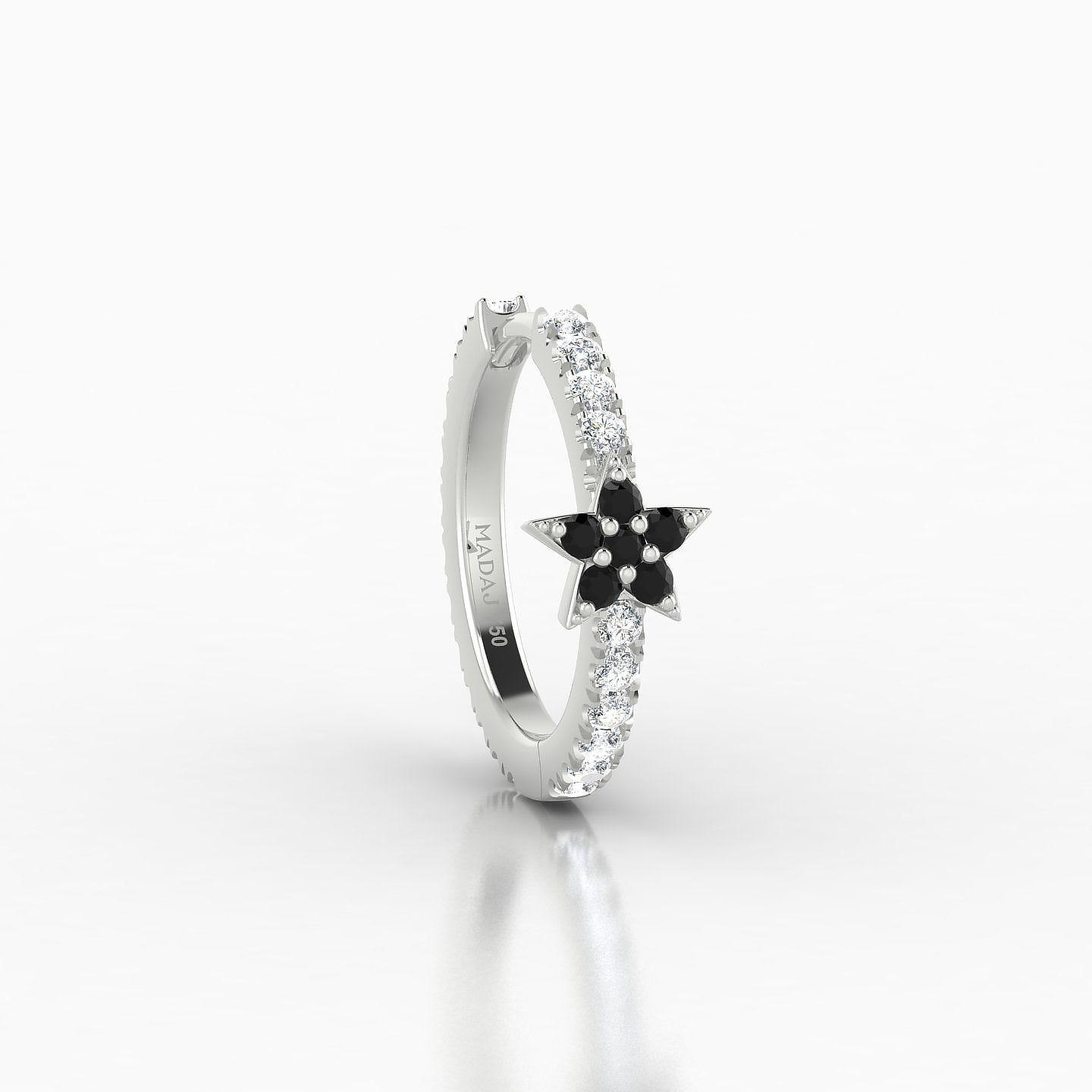 Asteria | 18k White Gold 9.5 mm Star Black Diamond & Diamond Hoop Piercing