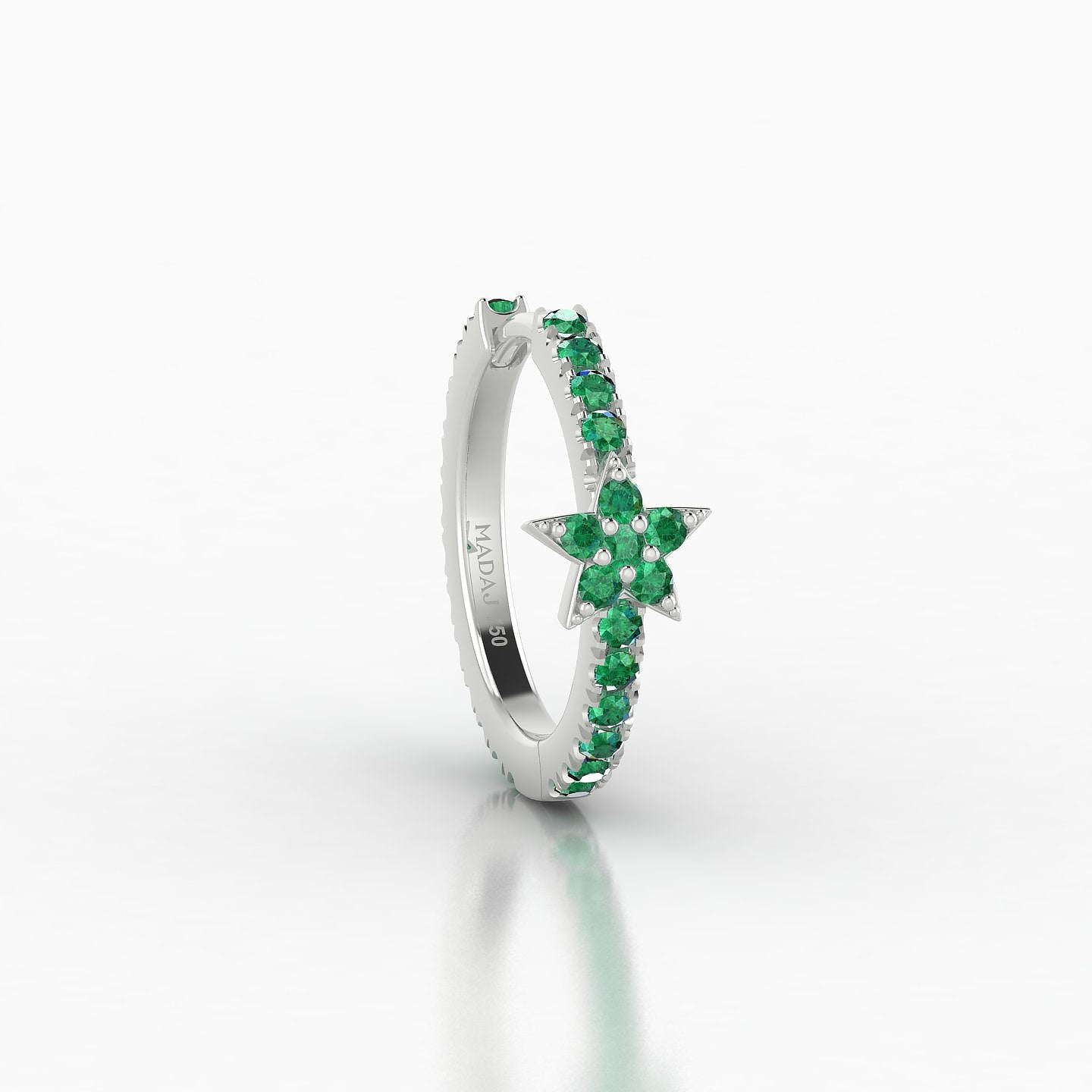 Asteria | 18k White Gold 9.5 mm Star Emerald Hoop Piercing