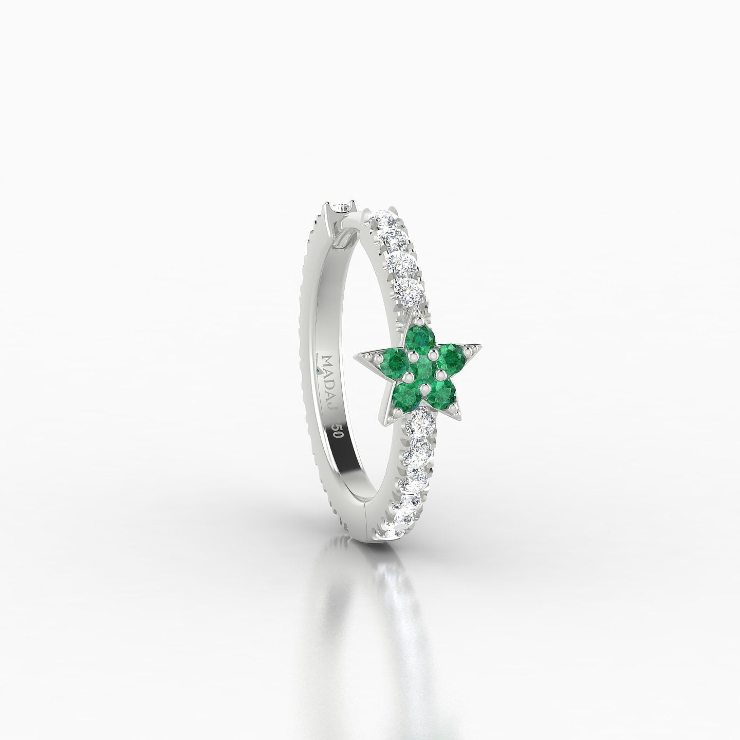 Asteria | 18k White Gold 9.5 mm Star Emerald & Diamond Hoop Piercing