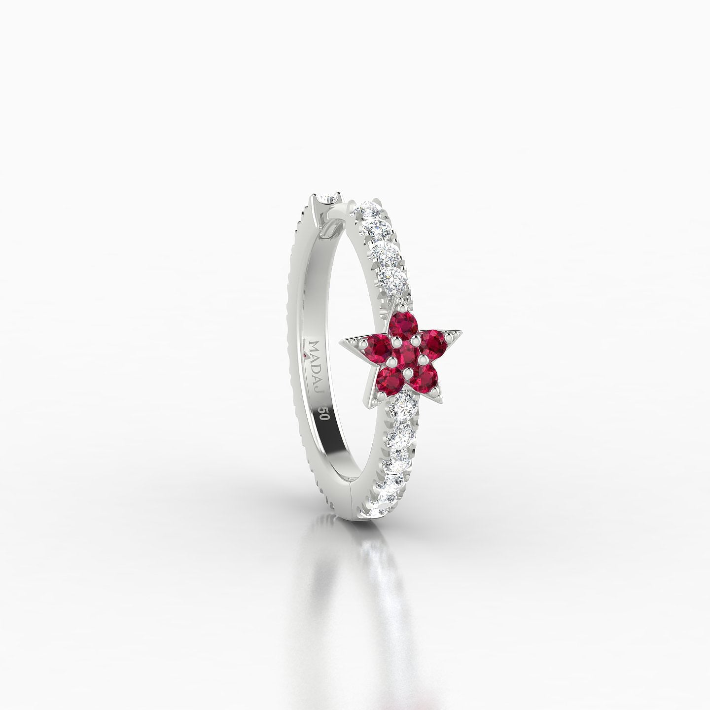 Asteria | 18k White Gold 9.5 mm Star Ruby & Diamond Hoop Piercing