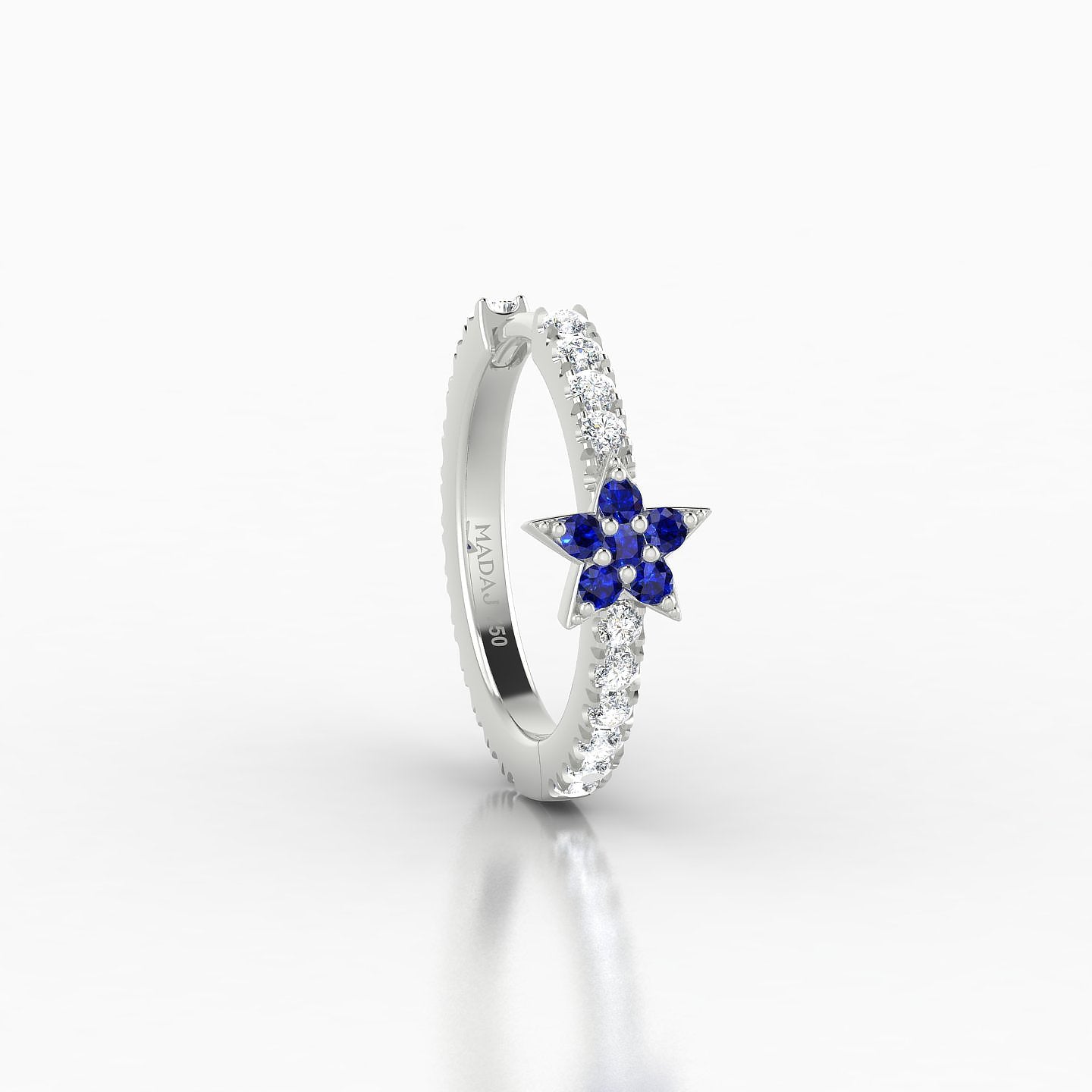 Asteria | 18k White Gold 9.5 mm Star Sapphire & Diamond Hoop Piercing