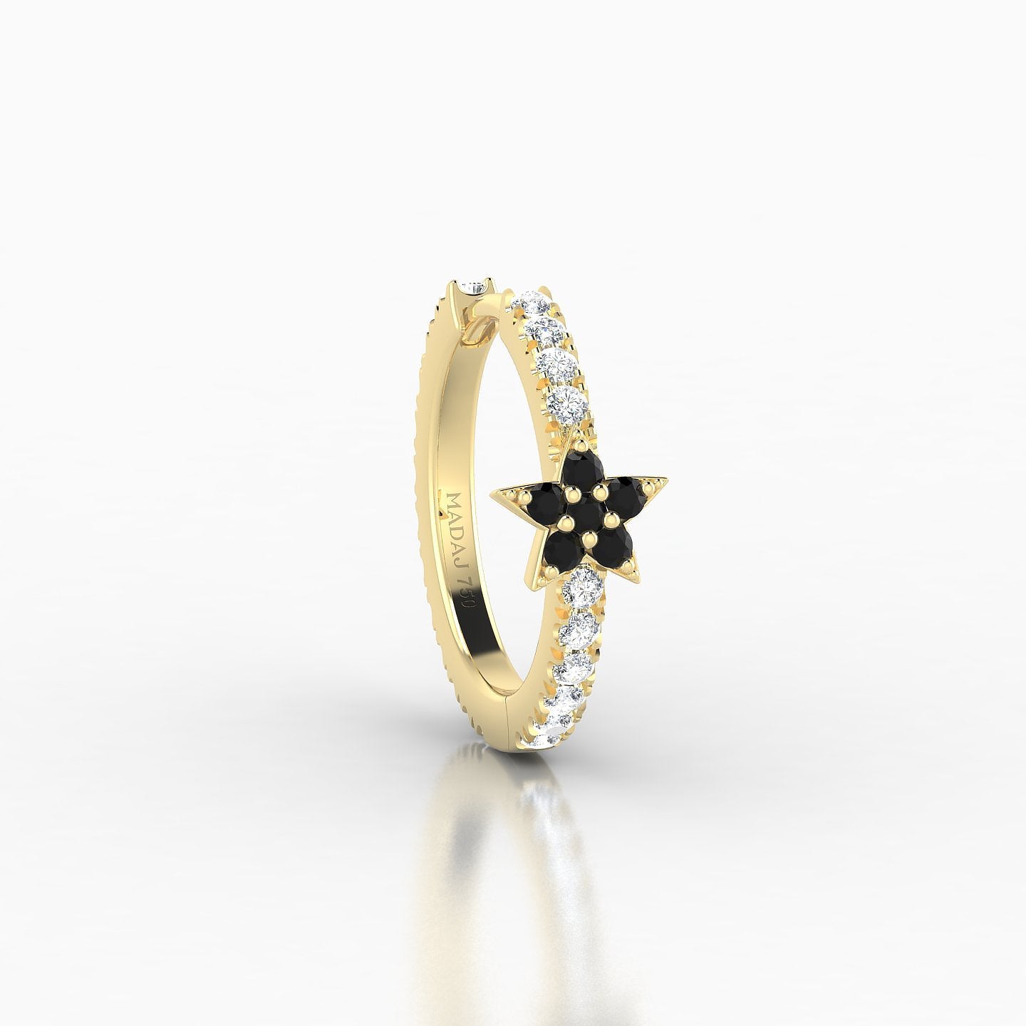 Asteria | 18k Yellow Gold 9.5 mm Star Black Diamond & Diamond Hoop Piercing