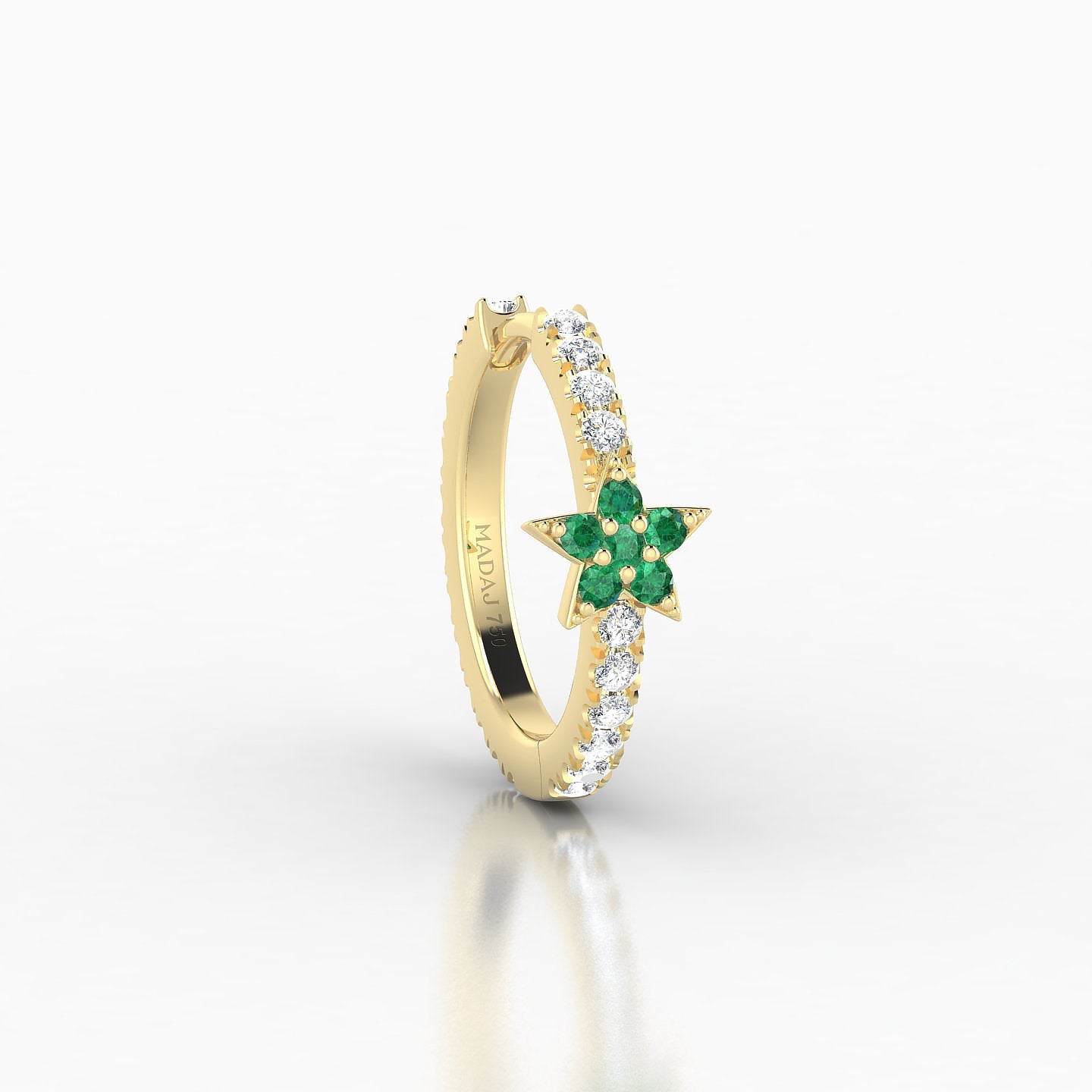 Asteria | 18k Yellow Gold 9.5 mm Star Emerald & Diamond Hoop Piercing