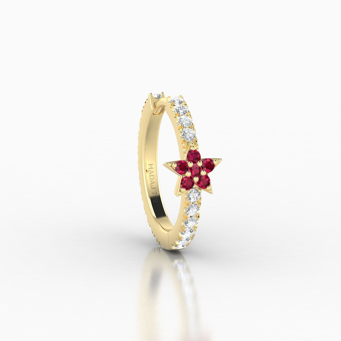 Asteria | 18k Yellow Gold 9.5 mm Star Ruby & Diamond Hoop Piercing