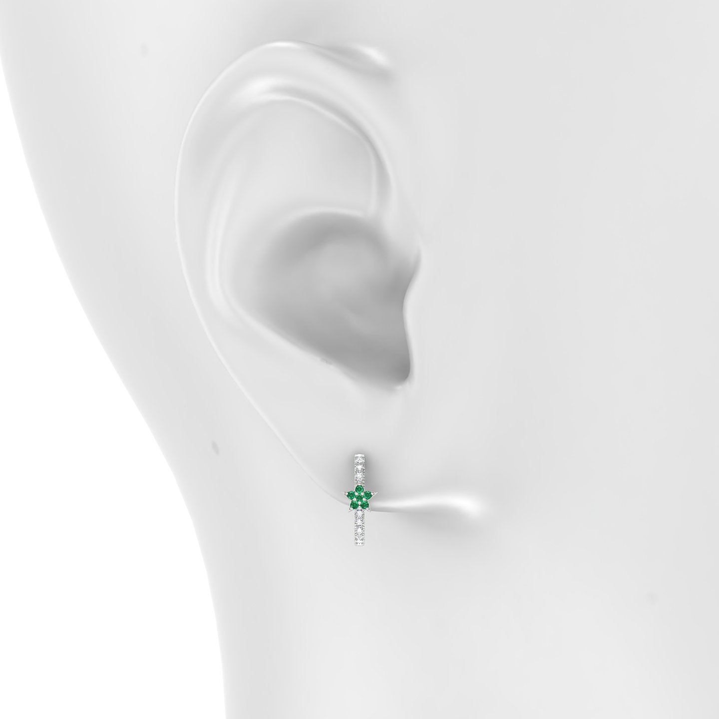 Asteria | 18k White Gold 9.5 mm Star Emerald & Diamond Hoop Piercing