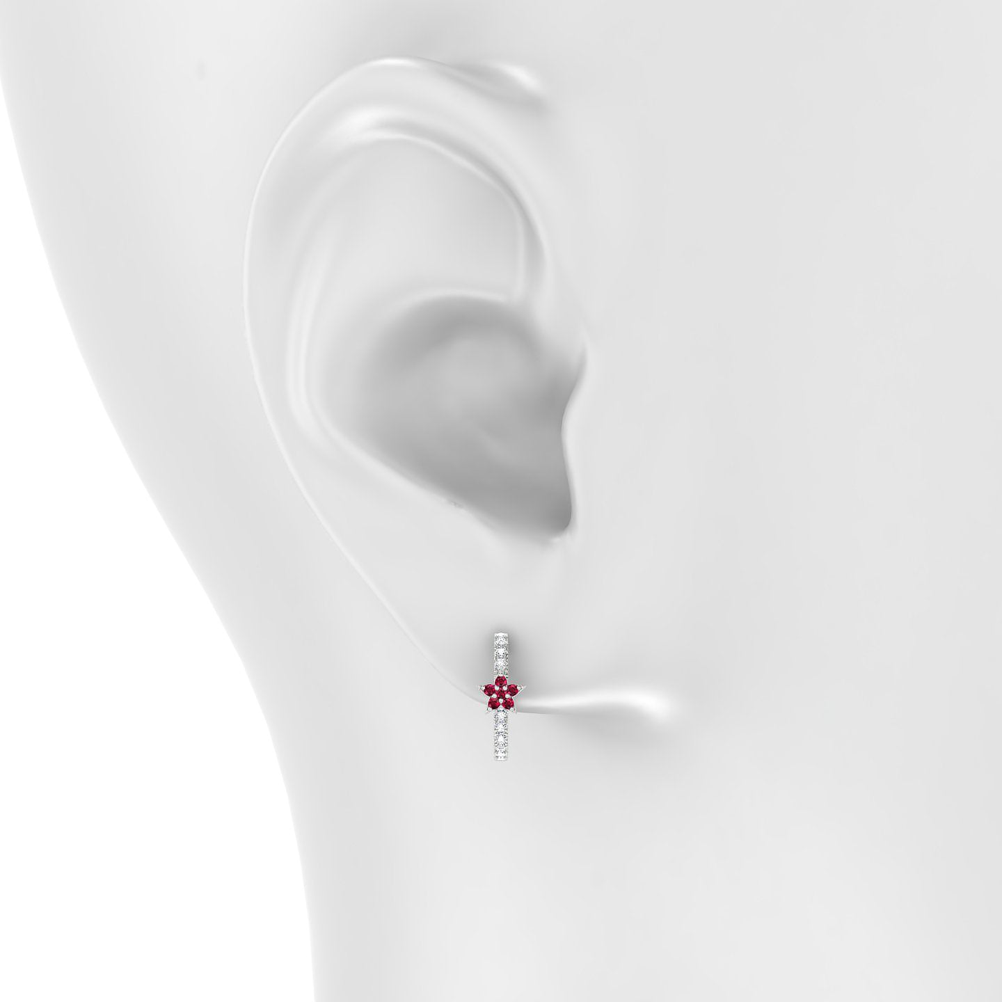 Asteria | 18k White Gold 9.5 mm Star Ruby & Diamond Hoop Piercing