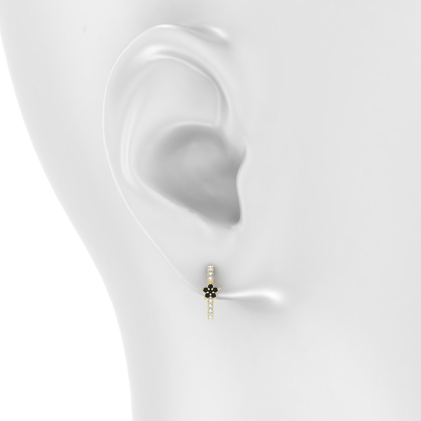 Asteria | 18k Yellow Gold 9.5 mm Star Black Diamond & Diamond Hoop Piercing