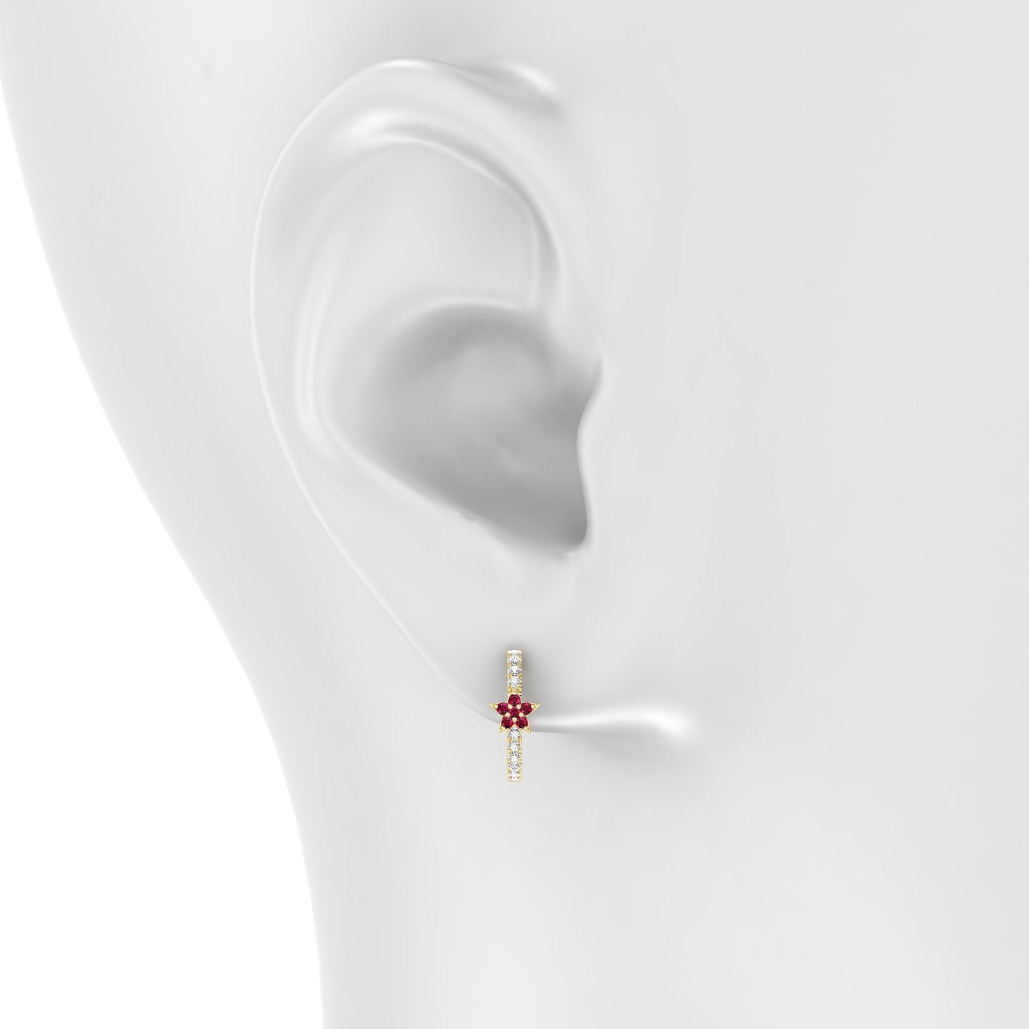 Asteria | 18k Yellow Gold 9.5 mm Star Ruby & Diamond Hoop Piercing