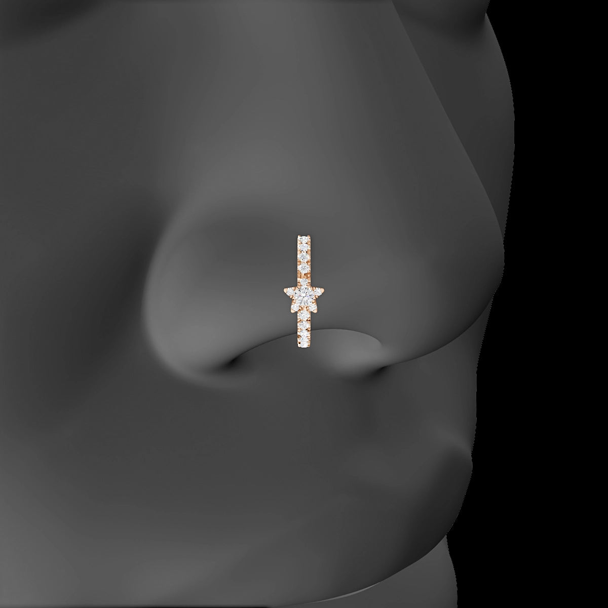 Asteria | 18k Rose Gold 9.5 mm Star Diamond Nose Ring Piercing