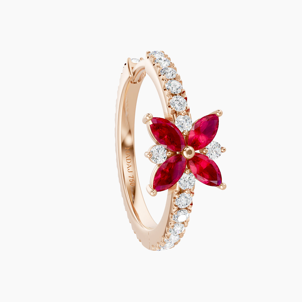 Aurore | 18k Rose Gold 11 mm Flower Ruby & Diamond Hoop Piercing