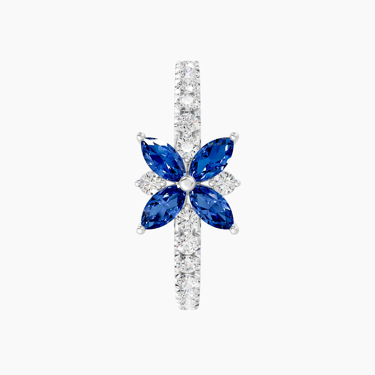 Aurore | 18k White Gold 11 mm Flower Sapphire & Diamond Hoop Piercing