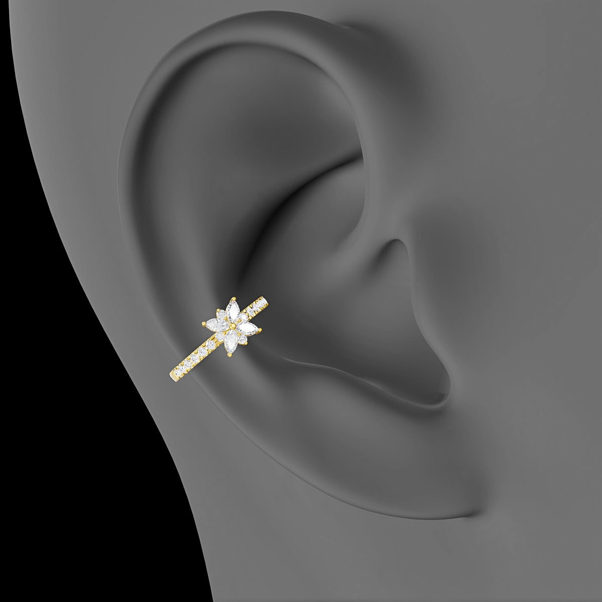 Aurore | 18k Yellow Gold 11 mm Flower Diamond Hoop Piercing