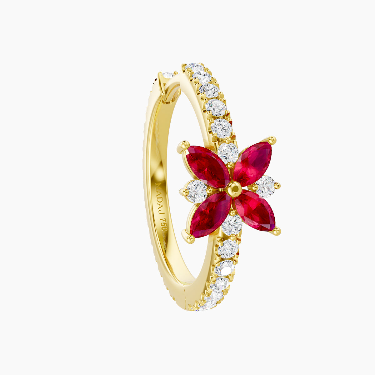 Aurore | 18k Yellow Gold 11 mm Flower Ruby & Diamond Hoop Piercing