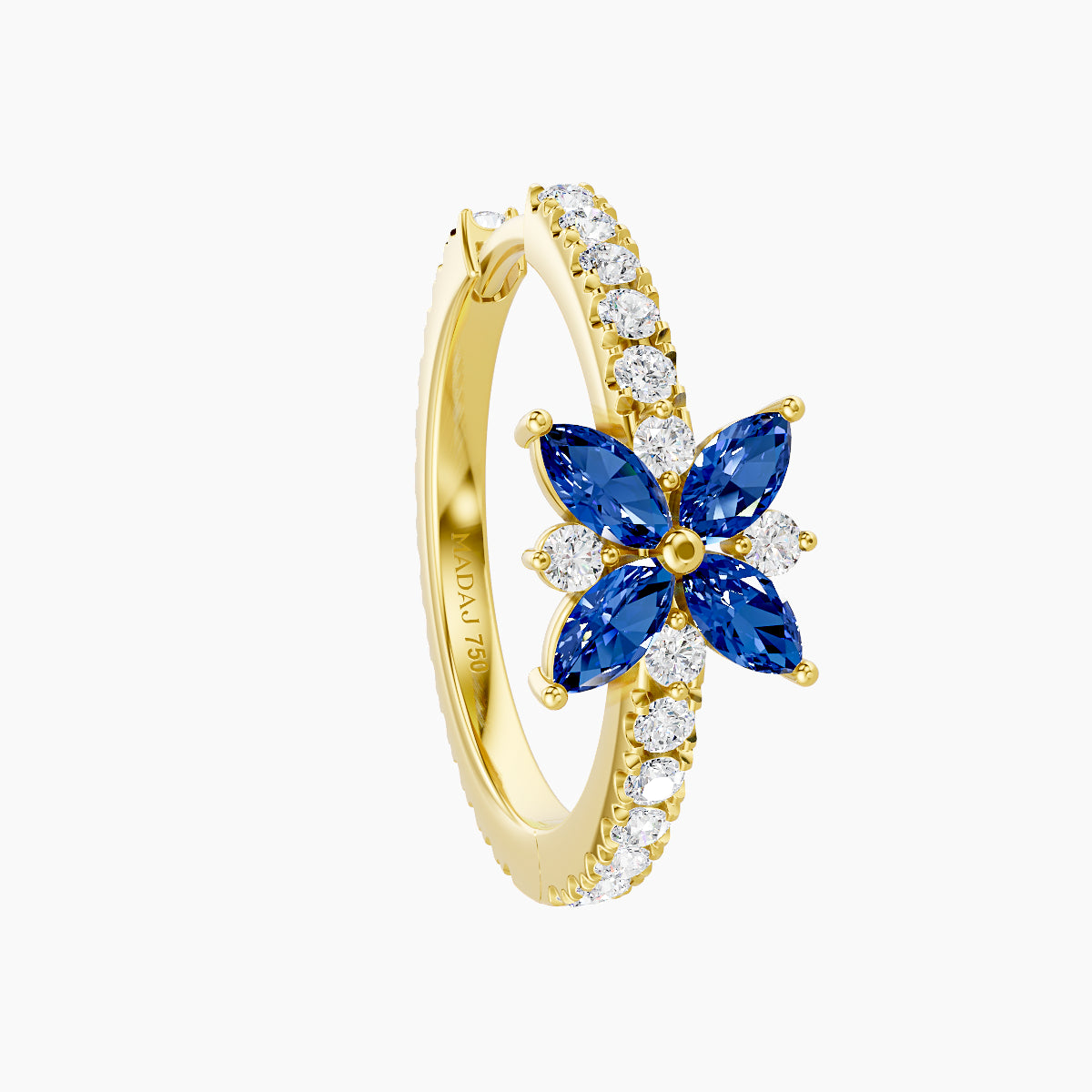Aurore | 18k Yellow Gold 11 mm Flower Sapphire & Diamond Hoop Piercing