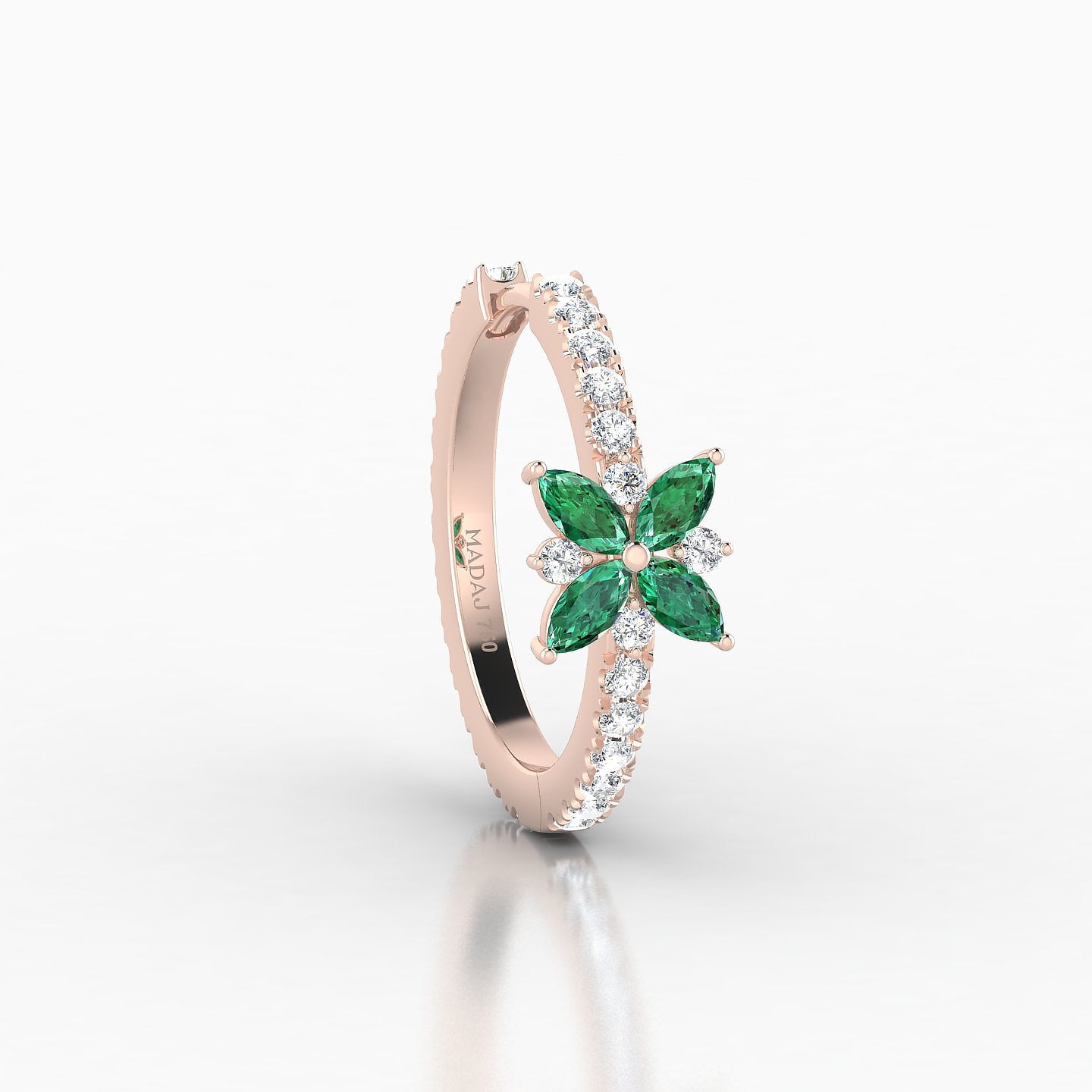 Aurore | 18k Rose Gold 11 mm Flower Emerald & Diamond Hoop Piercing