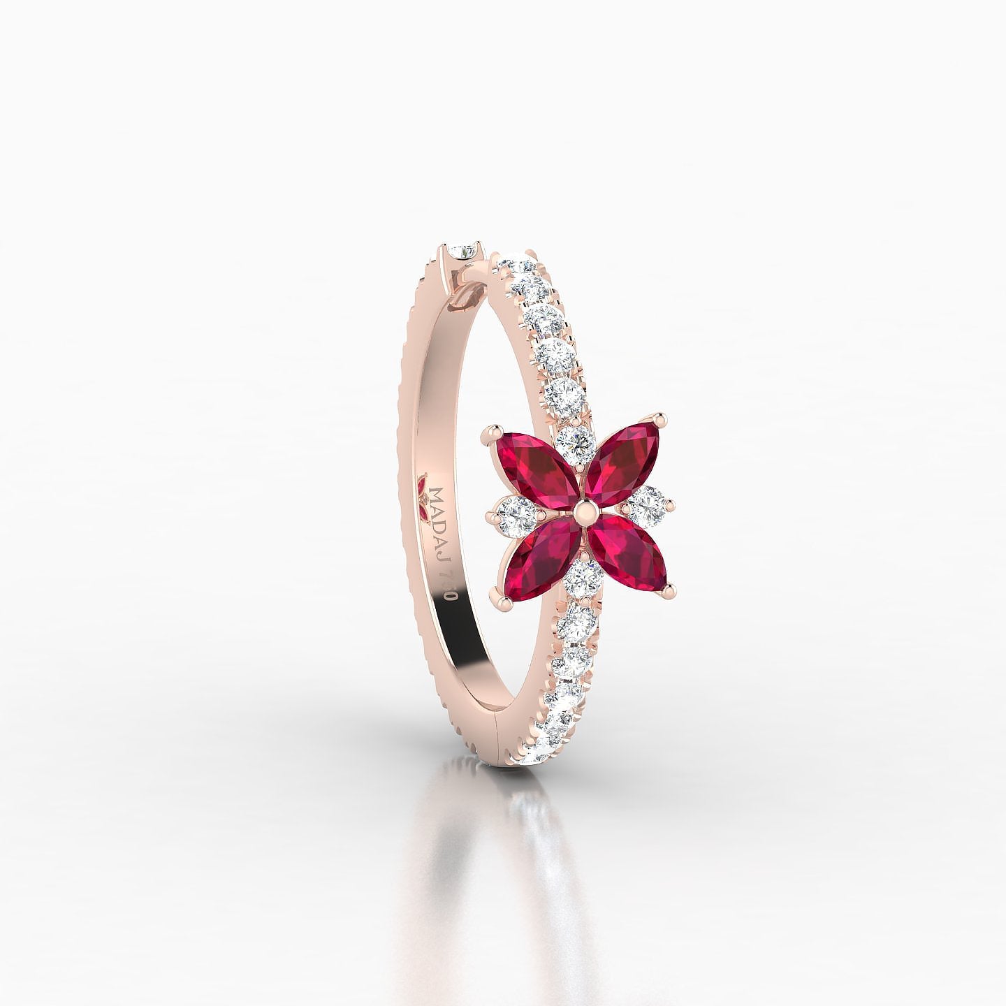 Aurore | 18k Rose Gold 11 mm Flower Ruby & Diamond Hoop Piercing