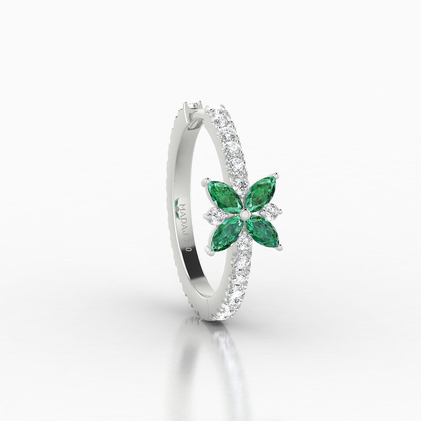 Aurore | 18k White Gold 11 mm Flower Emerald & Diamond Hoop Piercing